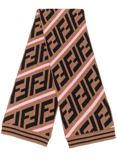 Fendi Babies' Ff Motif Intarsia-knit Scarf In Neutrals