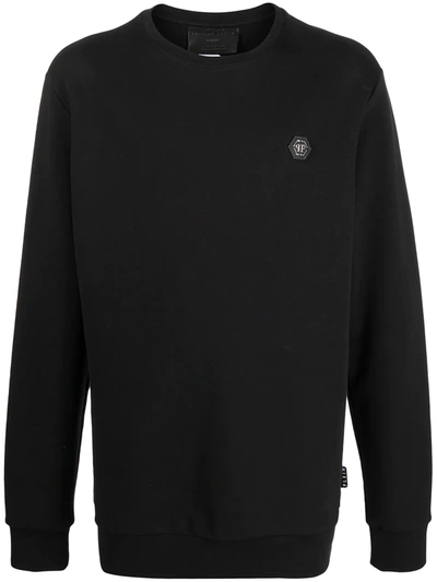 Philipp Plein Logo Patch Sweatshirt Wit Logo At Rear In Black