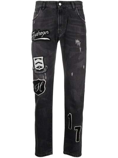Hydrogen Multi-patch Slim-fit Jeans In Black