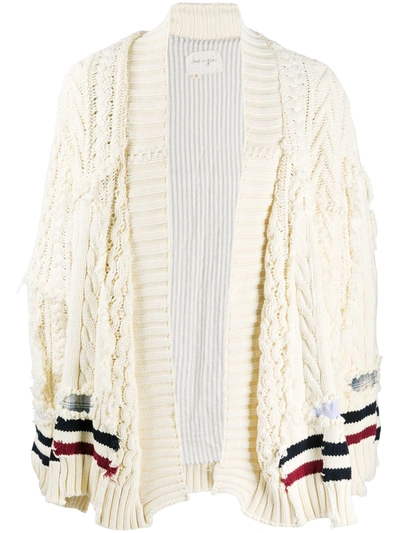 Greg Lauren Distressed Cable-knit Cardigan In Neutrals