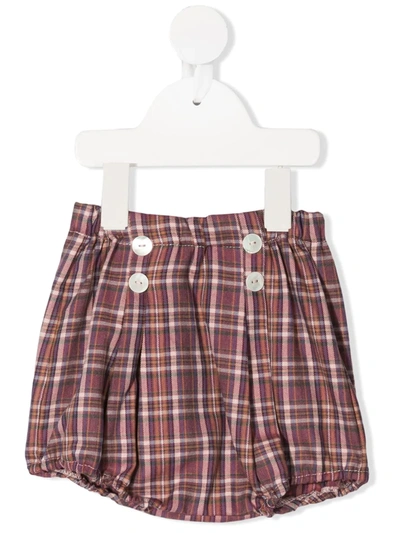 Siola Babies' Plaid Print High-waisted Bloomer Shorts In Pink