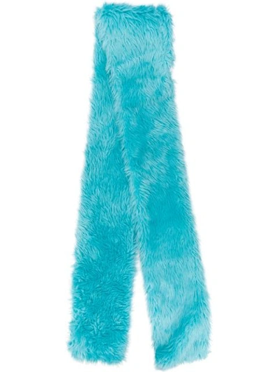 Msgm Furry Long Scarf In Blue