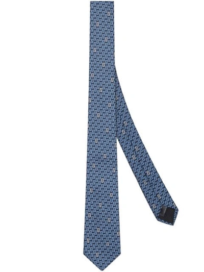 Fendi Monogram Silk Tie In Bleu