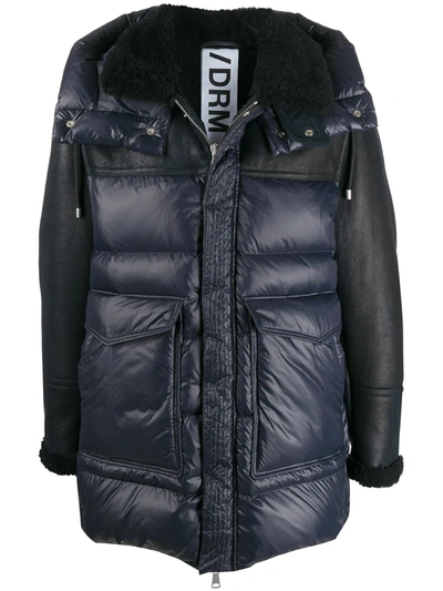 Drome Shearling-sleeved Quilted Jacket In Blue