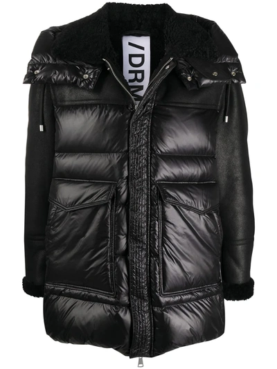 Drome Shearling-sleeved Quilted Jacket In Black