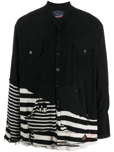 Greg Lauren X Paul & Shark Contrast Panel Distressed Shirt In Black