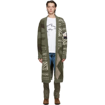 Greg Lauren Contrast Knit Cardigan In Army