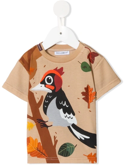 Dolce & Gabbana Babies' Woodpecker-print T-shirt In Brown