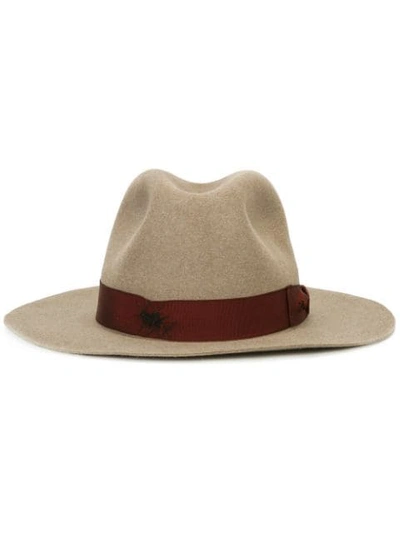 Borsalino Strap Detail Fedora Hat In Brown