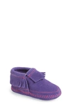 Minnetonka Kids' 'riley' Fringe Suede Bootie In Purple