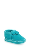 Minnetonka Kids'  'riley' Fringe Suede Bootie In Turquoise