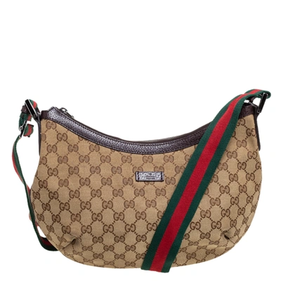 Pre-owned Gucci Gg Canvas Medium Web Messenger Bag In Brown