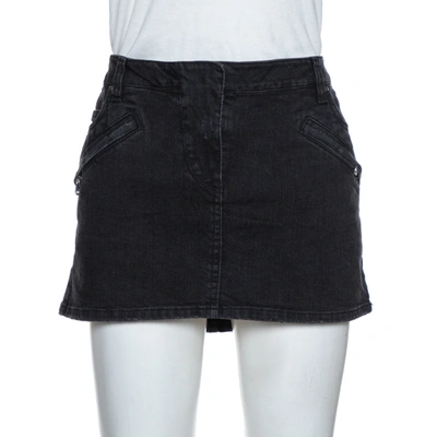 Pre-owned Pierre Balmain Dark Grey Washed Denim Mini Skirt M