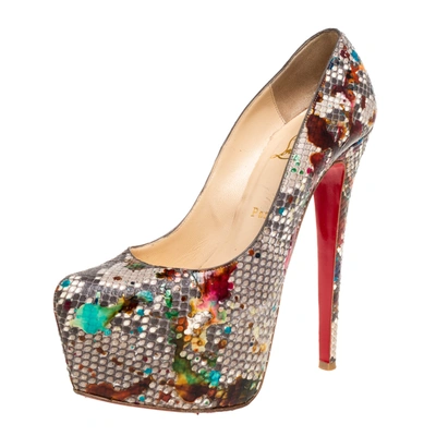 Pre-owned Christian Louboutin Python Leather Daffodile Platform Pumps Size 38 In Multicolor