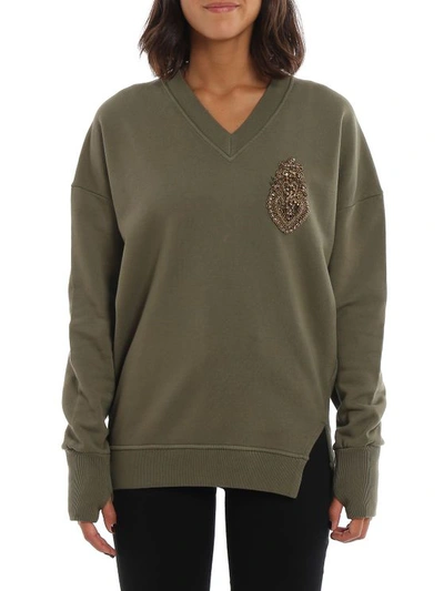 Dondup Army Green Sweatshirt With Jewel Patch