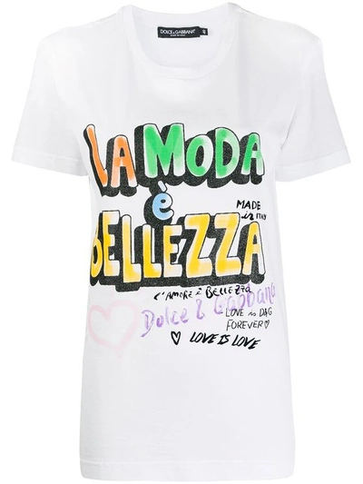 Dolce & Gabbana Printed Cotton T-shirt In Bianco Ottico
