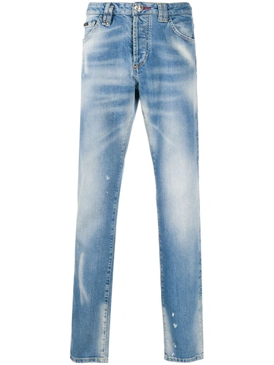 Philipp Plein Skeleton Patch Straight Jeans In Blue