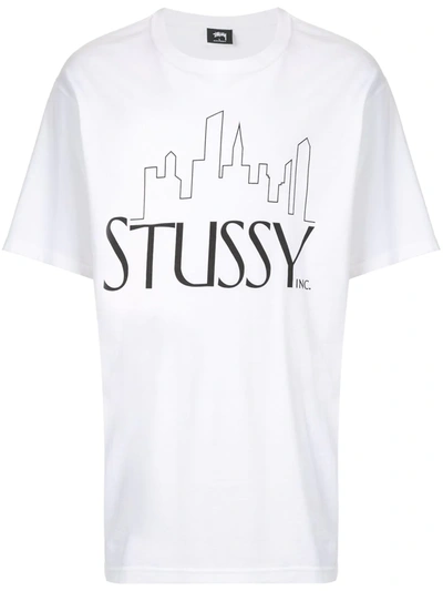Stussy Skyline Print T-shirt In White
