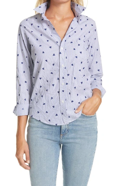 Frank & Eileen Barry Button-up Shirt In Blue Stripes W/ Hearts