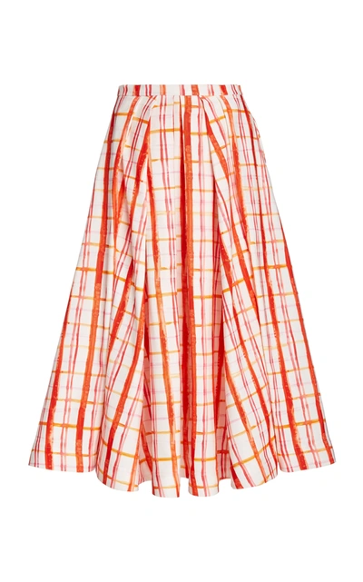 Rosie Assoulin Pleated Plaid Cotton-blend Midi Skirt