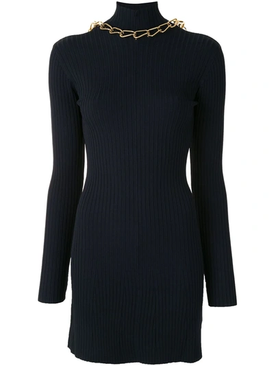 Dion Lee Chain-embellished Open-back Ribbed-knit Mini Dress In Blue