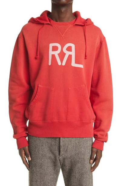 Rrl Logo Fleece Hoodie In Faded Red