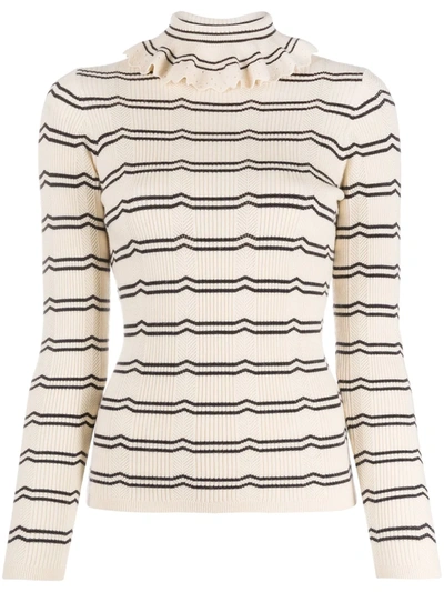 Sandro Striped Polo Neck Jumper In Neutrals