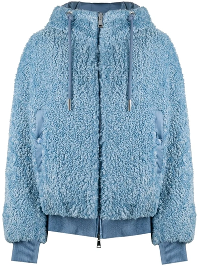 Moncler Reversible Shearling Puffer Jacket In Blue