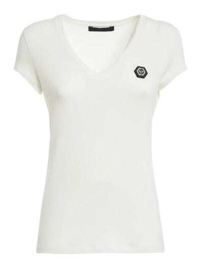 Philipp Plein V-neck Jersey T-shirt In White