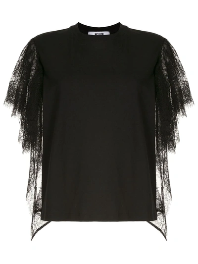 Msgm Lace Sleeves T-shirt In Black