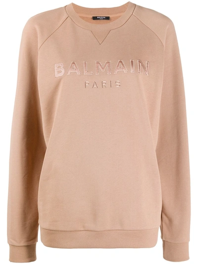 Balmain Logo-embroidered Cotton Sweatshirt In Pink