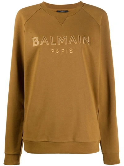 Balmain Logo Patch Sweatshirt In Camel Colour