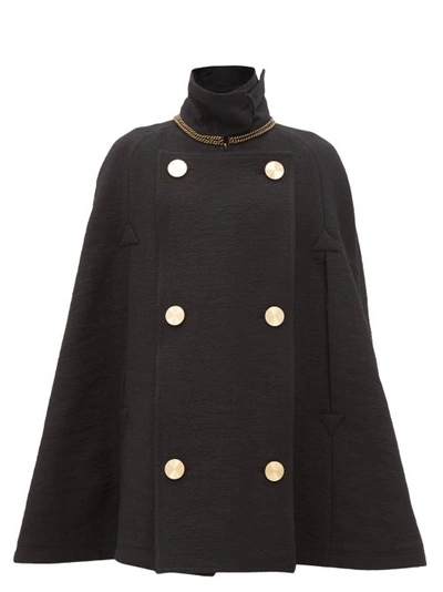 Loewe Chain-embellished Double-breasted Wool Cape In Black