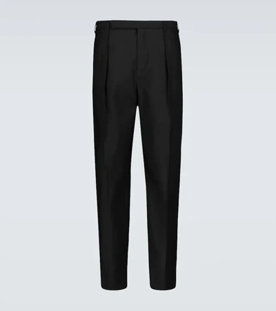 Saint Laurent Wool And Silk-blend Tailored Pants In Black
