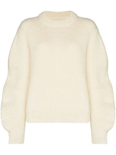 Jil Sander Puff Sleeve Mohair Sweater In Neutrals