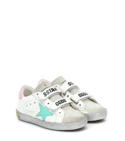 Golden Goose Old School Leather Grip-strap Glitter-sole Sneakers, Toddler/kids In White