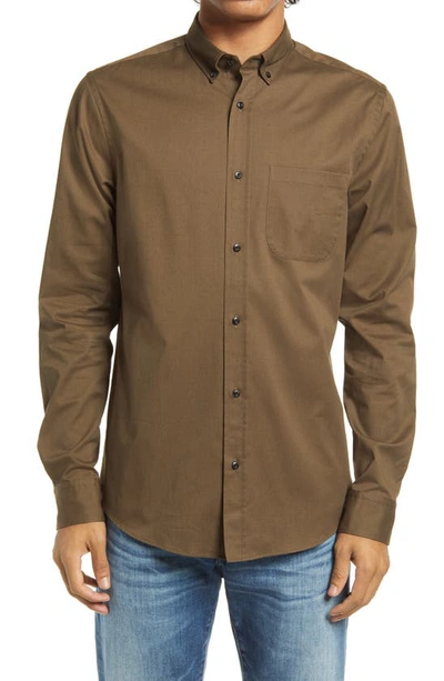 Scotch & Soda Trim Fit Solid Twill Button-down Shirt In Military