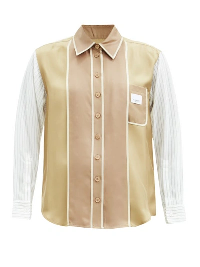 Burberry Panelled-front Silk-faille Shirt In Camel