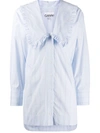 Ganni Ruffle Collar Stripe Cotton Oversized Shirt In Heather