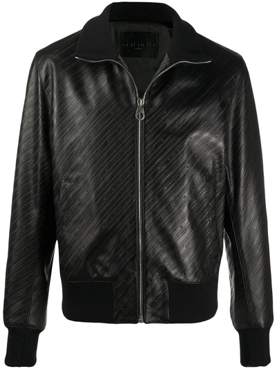Givenchy Black Embossed Leather Bomber Jacket