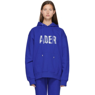 Ader Error Ssense Exclusive Blue Tape Logo Hoodie In Ader Blue