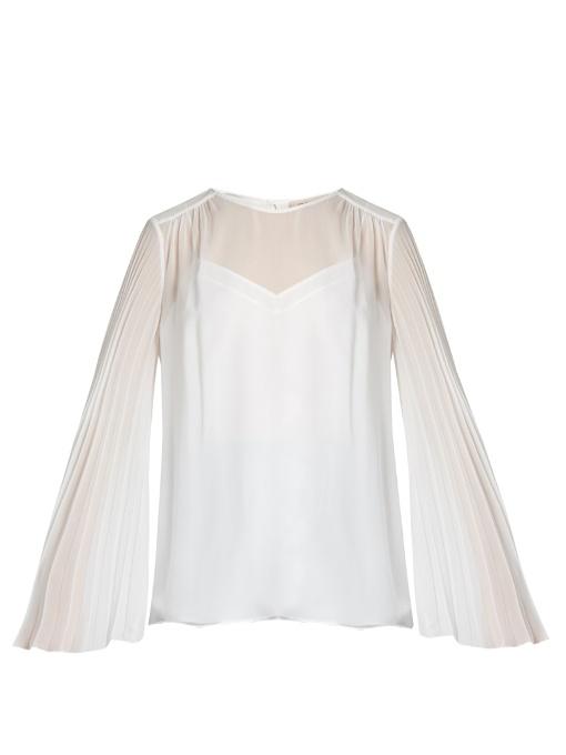 Christopher Kane Pleated-sleeve Silk-georgette Blouse In White | ModeSens