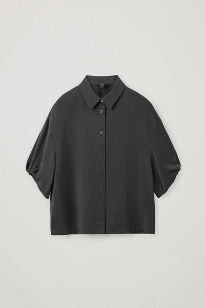 Cos Short Puff Sleeve Shirt In Black