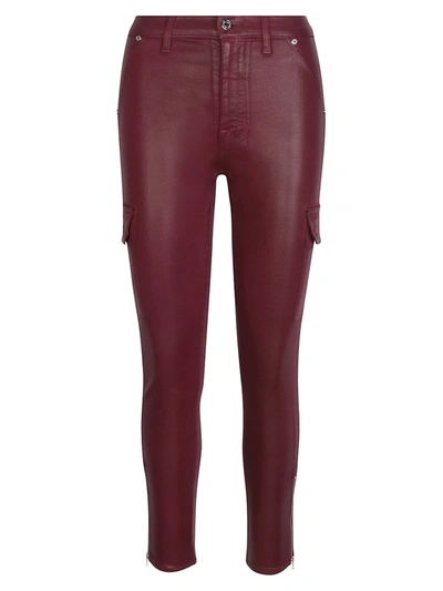 7 For All Mankind Coated Skinny Cargo With Faux Front Pockets In Coated Merlot