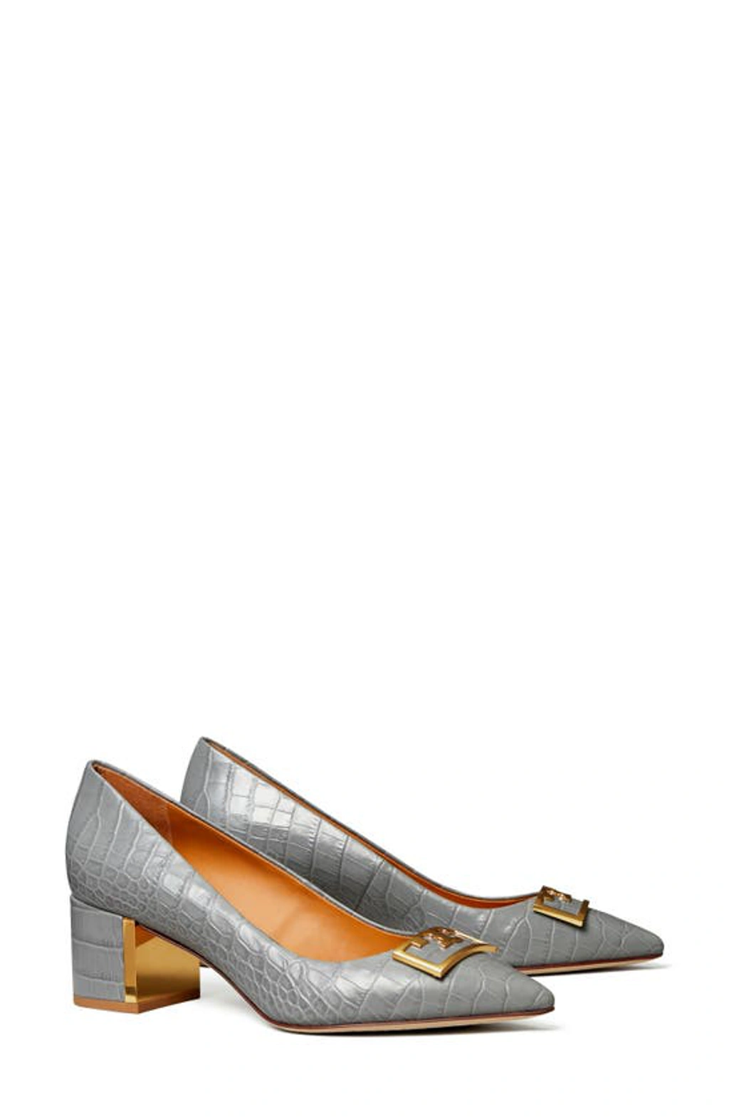 Tory Burch Gigi Croc Embossed Pointed Toe Pump In Zinc | ModeSens