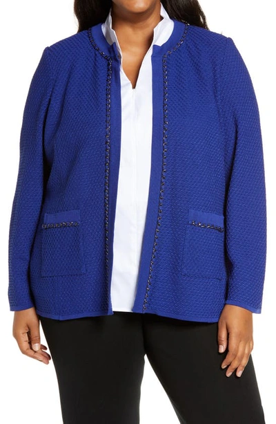 Ming Wang Chain Detail Textured Knit Jacket In Majestic Blue