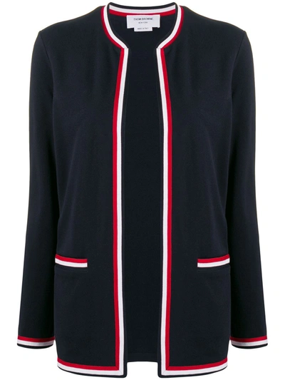 Thom Browne Open Front Ribbed Rwb-trim Cardigan In Blue