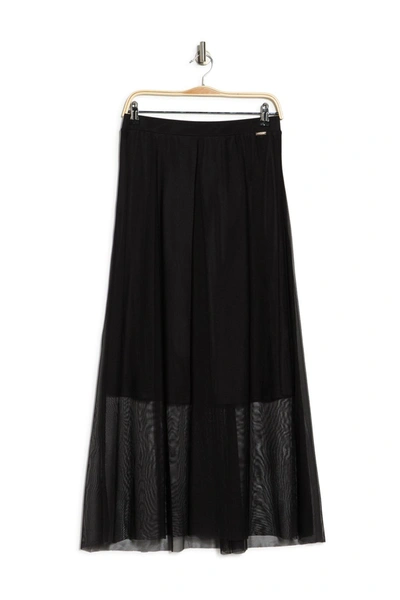 T Tahari Mesh Overlay A-line Skirt In Black
