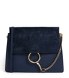 Chloé Faye Medium Color-block Shoulder Bag In Deep Ocean/gold/silver