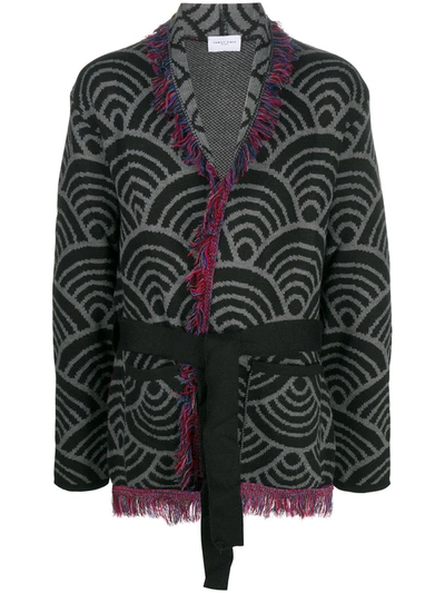 Family First Graphic Print Tie-waist Cardigan In Grey